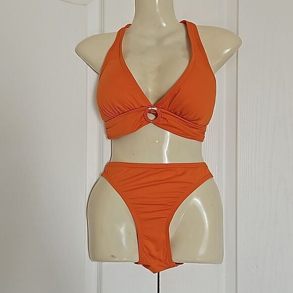 Michael Kors 2-Piece Bikini Top & Bikini Mid-Rise Bikini Bottom Small Orange - Picture 1 of 16